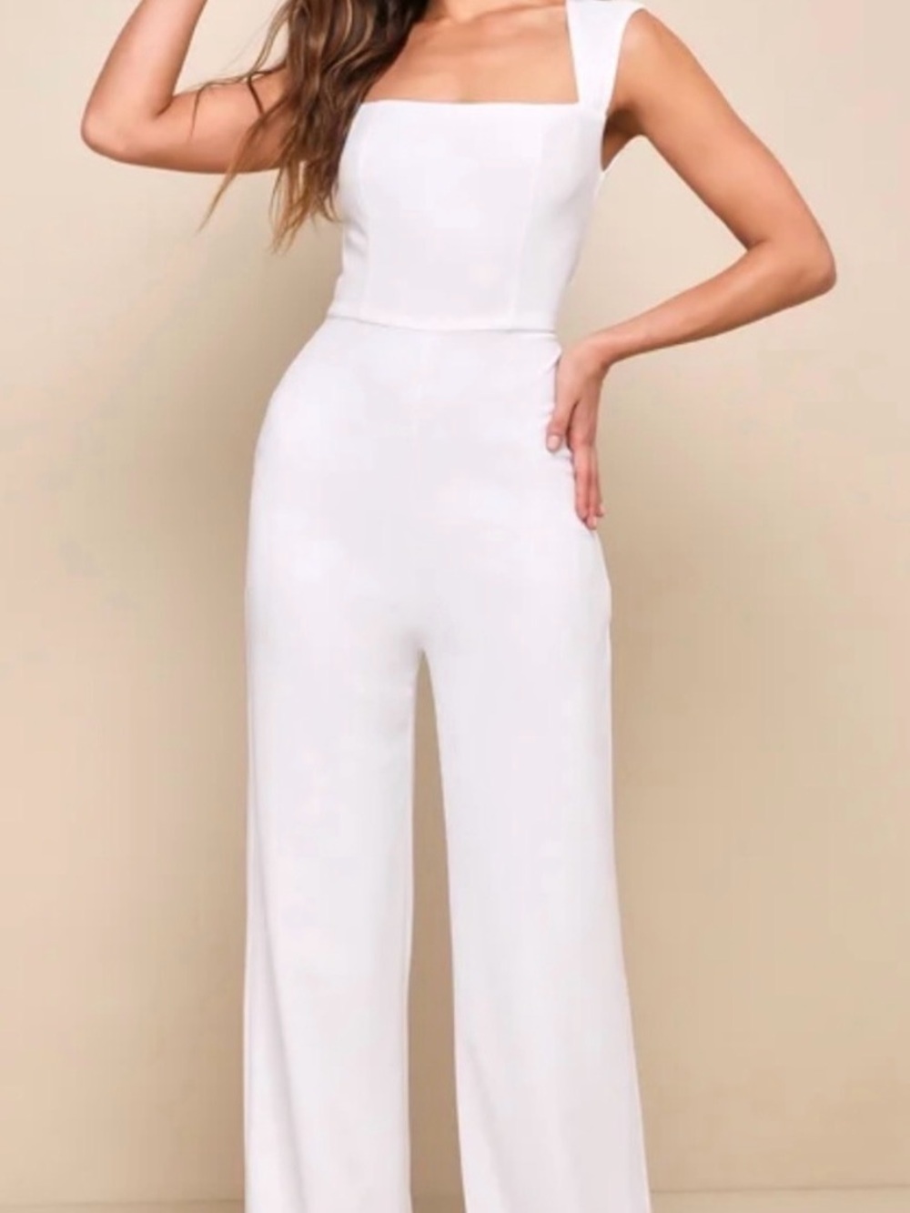 Lulu's White Square-Neck Wide-Leg Jumpsuit